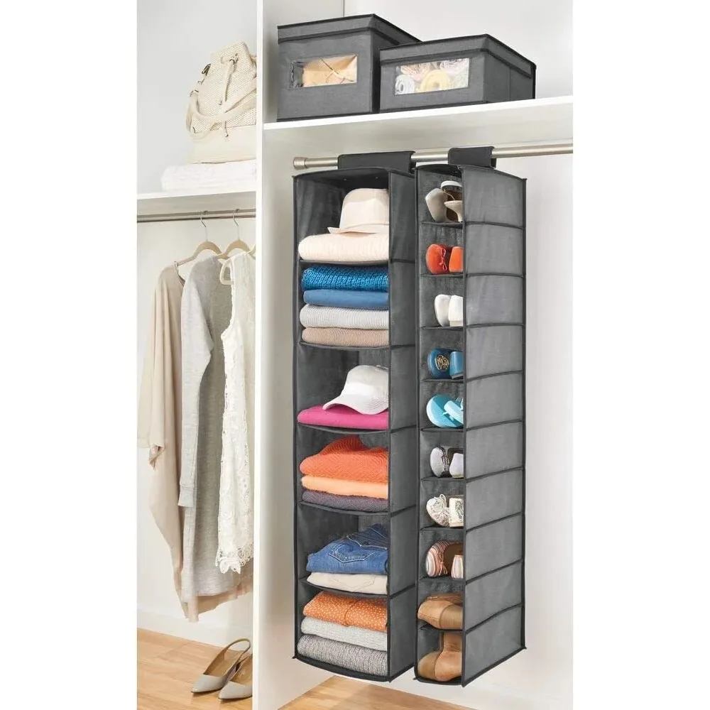 

10 Shelf Over Rod Hanging Hanger Organizers, Gray
