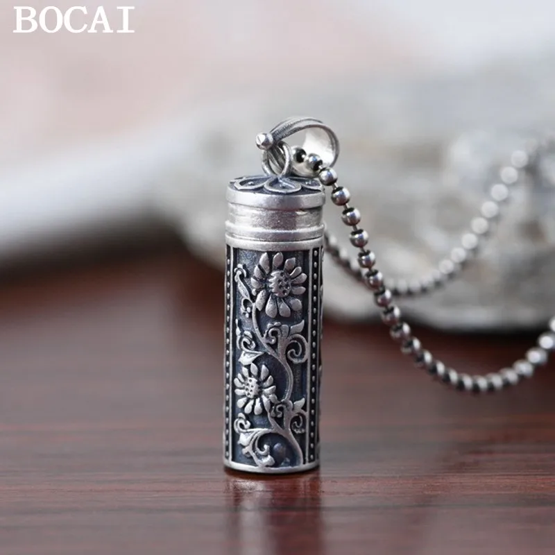 

BOCAI новый серебряный кулон S925 для мужчин и женщин в этническом стиле с резными цветами Gawu Box модные подарки