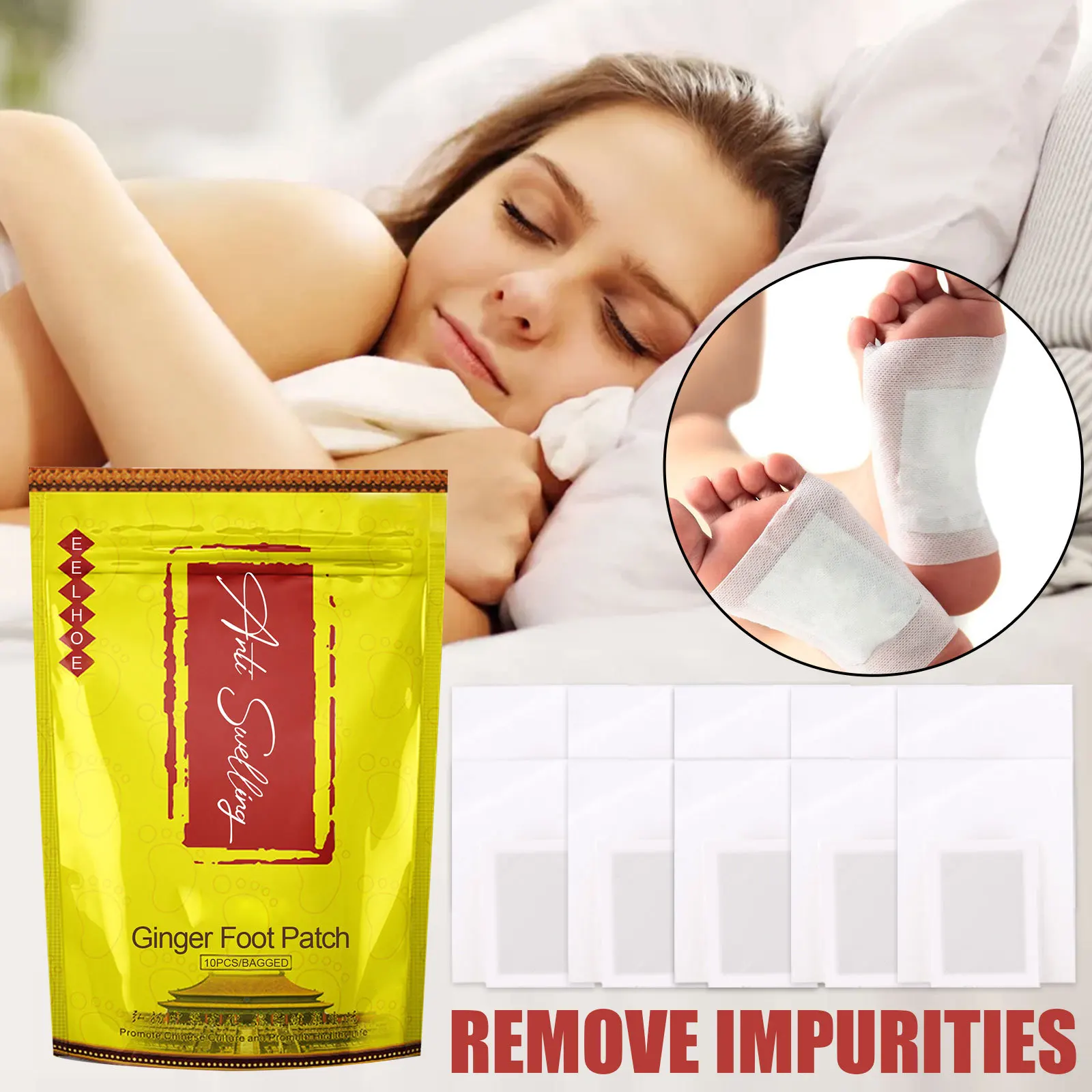 Natural Ginger Bamboo Detox Foot Patche Detoxification Body Toxins Cleansing Slimming Stress Relief Feet Pads Beauty Health