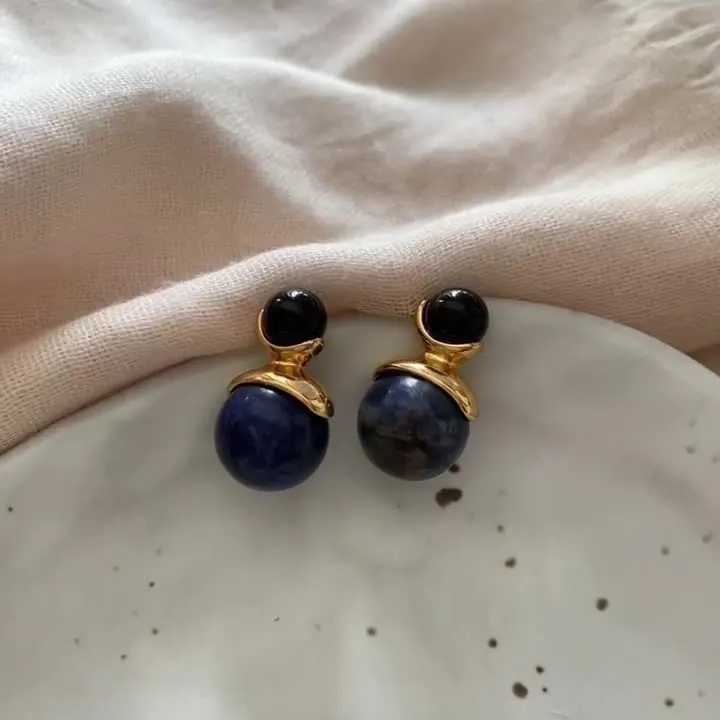 

French Retro Lapis Lazuli Earrings With Ins Style, Niche Design, High-end Feel, Light Luxury Earrings