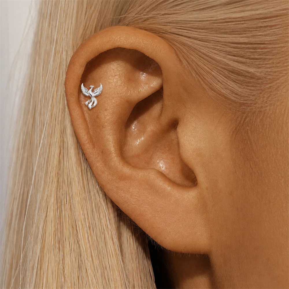 AIDE 1PC 925 Sterling Silber Glück Rot Koi Piercing Ohrring Für Frauen Geometrische Kette Zirkon Ohr Knochen Stud Ohrringe edlen Schmuck – Detail 35