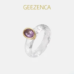 GEEZENCA Natural White Crystal Circle Amethyst 925 Sterling Silver Size 7 Rings For Women Purple Stone Minimalism Ring Gift