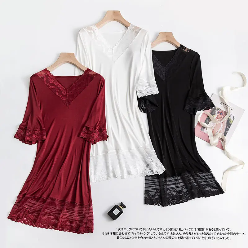 Women\'s 50% Silk 50% Viscose Lace V Neck Sleep Dress Sleepwear Nightdress Nightgown TG110