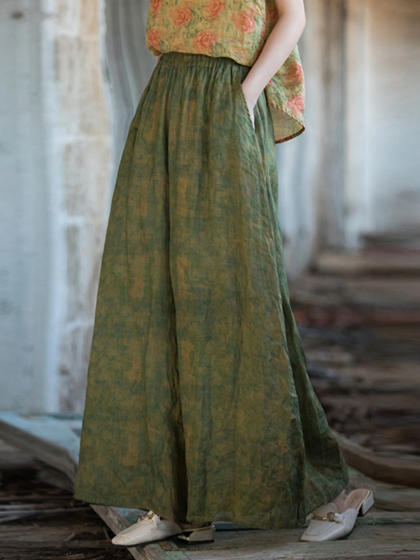 

High-End Hemp Wide Leg Pants Women Summer New Vintage Loose Casual Pants Drapey Floor-Length plus Size Slimming Skirt Pants