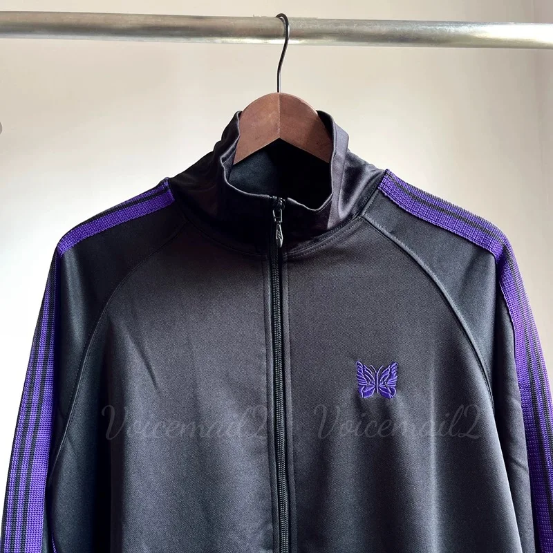 24ss Classic Butterfly Embroidery AWGE Purple Stripes Jackets Men Women 1:1 Casual Black Jacket With Tags