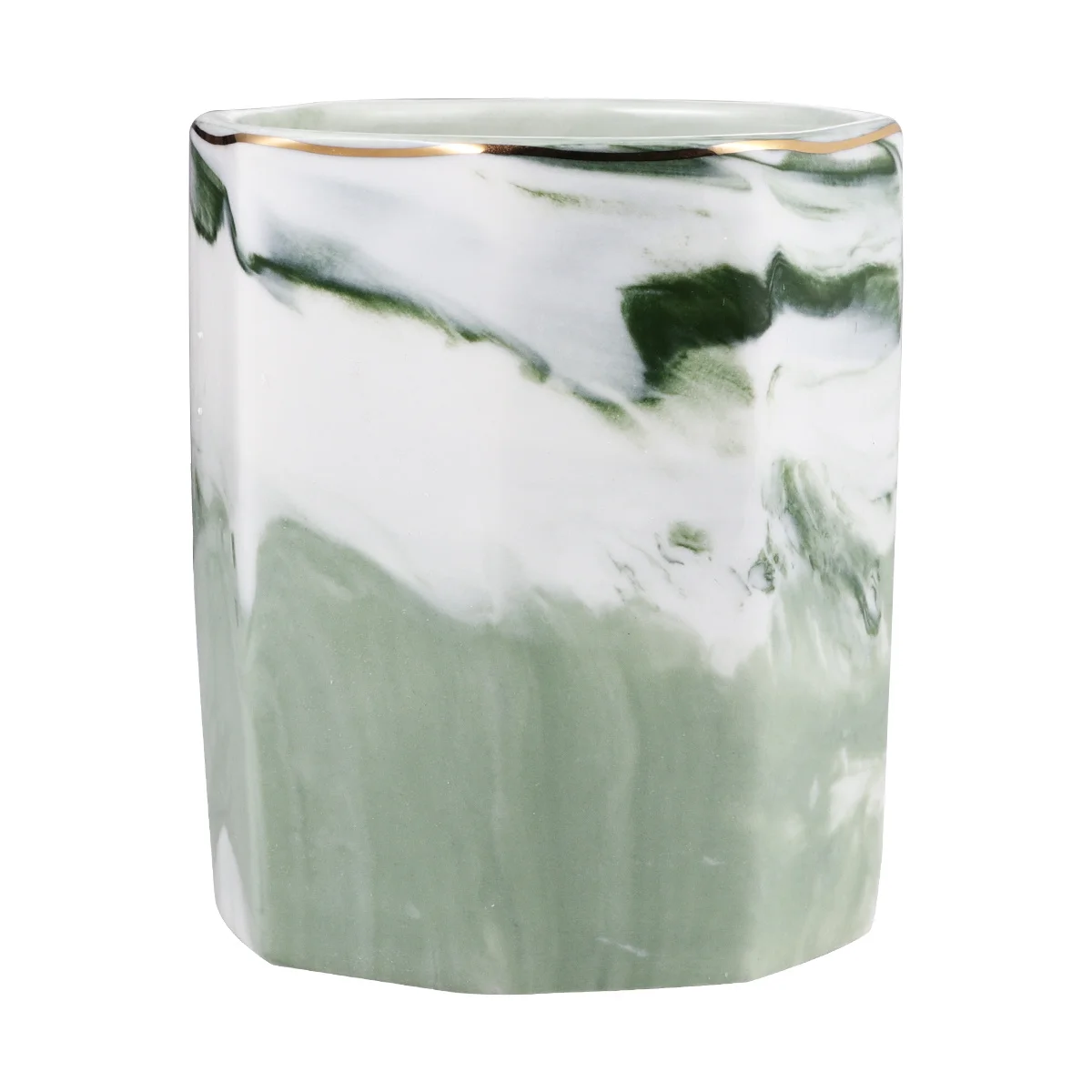 

Marbling Pen Holder -edged Ceramic Makeup Brush Container Desktop Organizer Pencil Holder (Green)