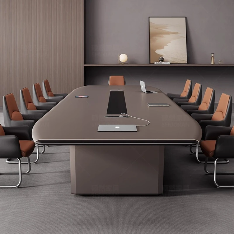 

light luxury baked paint simple modern conference room and chair combination furniture modern Large conference table negotiation