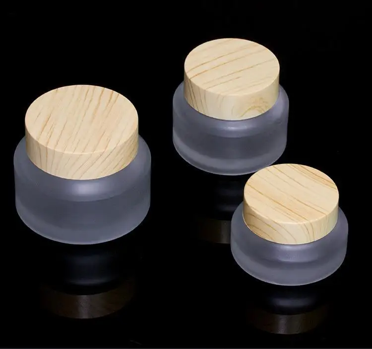 15g 30g 50g Jars for Creams Cosmetic Can Set Wood Grain Frosted Glass Portable Cream Box Glass Container Wholesale