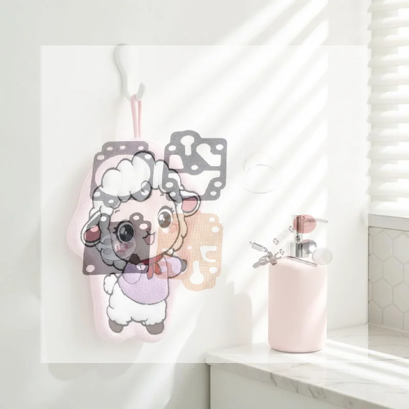Sheep Design Cartoon Hand Towels Premium Soft Absorbent Coral Fleece Quick Dry Towels for Home Kitchen Bathroom Use
