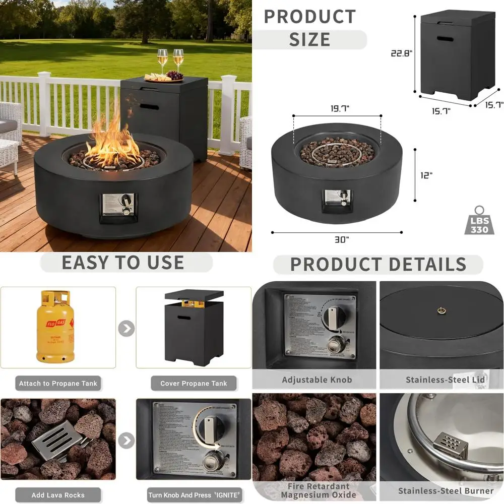 

Набор столов для костра на пропане, уличная, 30 круглая, стальная, с автоматическим зажиганием, газовая костра с крышкой бака, емкость 50 000 БТЕ