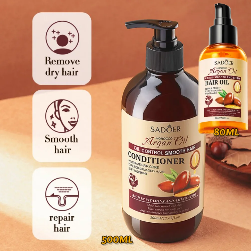 

80ML SADOER Argan Hair Oil 500ML Argan Oil Oil Control Softening Conditioner Promote Scalp Deeply Moisturizing Smoothing Care