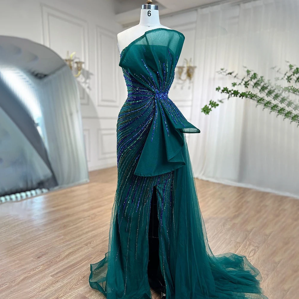 Serene Hill Dubai Green Beaded Mermaid High Split Evening Dresses 2025 Prom  For Party LA72090 Customized - AliExpress 320
