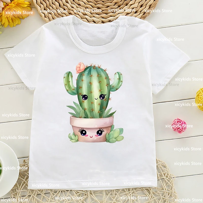 

New Girls T-Shirt Funny Cactus Cartoon Print Boys T-Shirts Summer Harajuku Children'S Tshirts Cute Boys Girls Universal Clothing