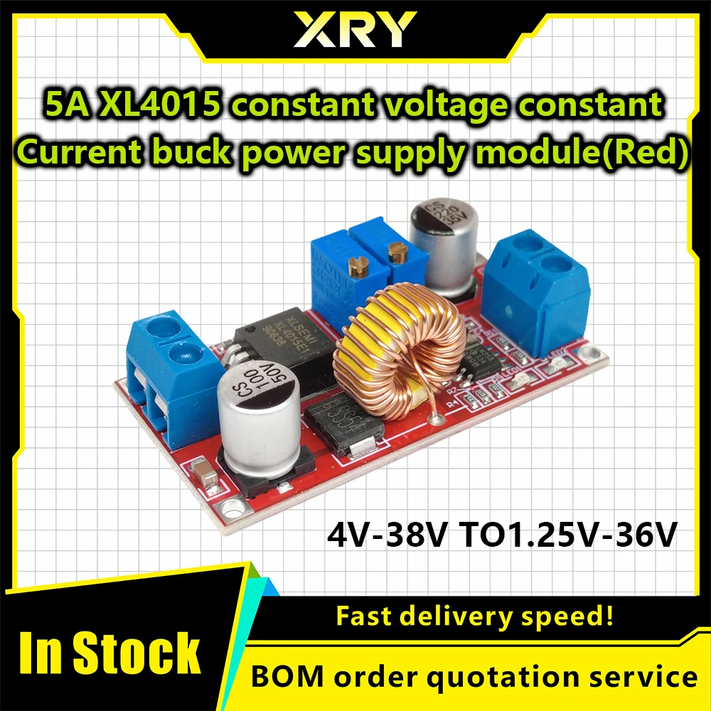 1PCS XL4015 5A DC-DC Converter 4-38V to 1.25-36V Adjustable Step-Down Module with Heat Sink Step-Down Module XL4015 4~38v