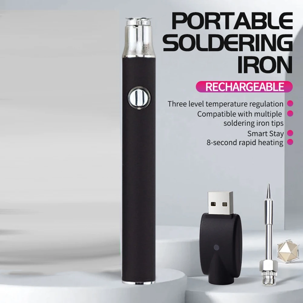 [NEW!】 USB Rechargeable Soldering Iron 510 Thread Mini 3-Level Voltage Soldering Iron Pen With Tip 1100Mah B