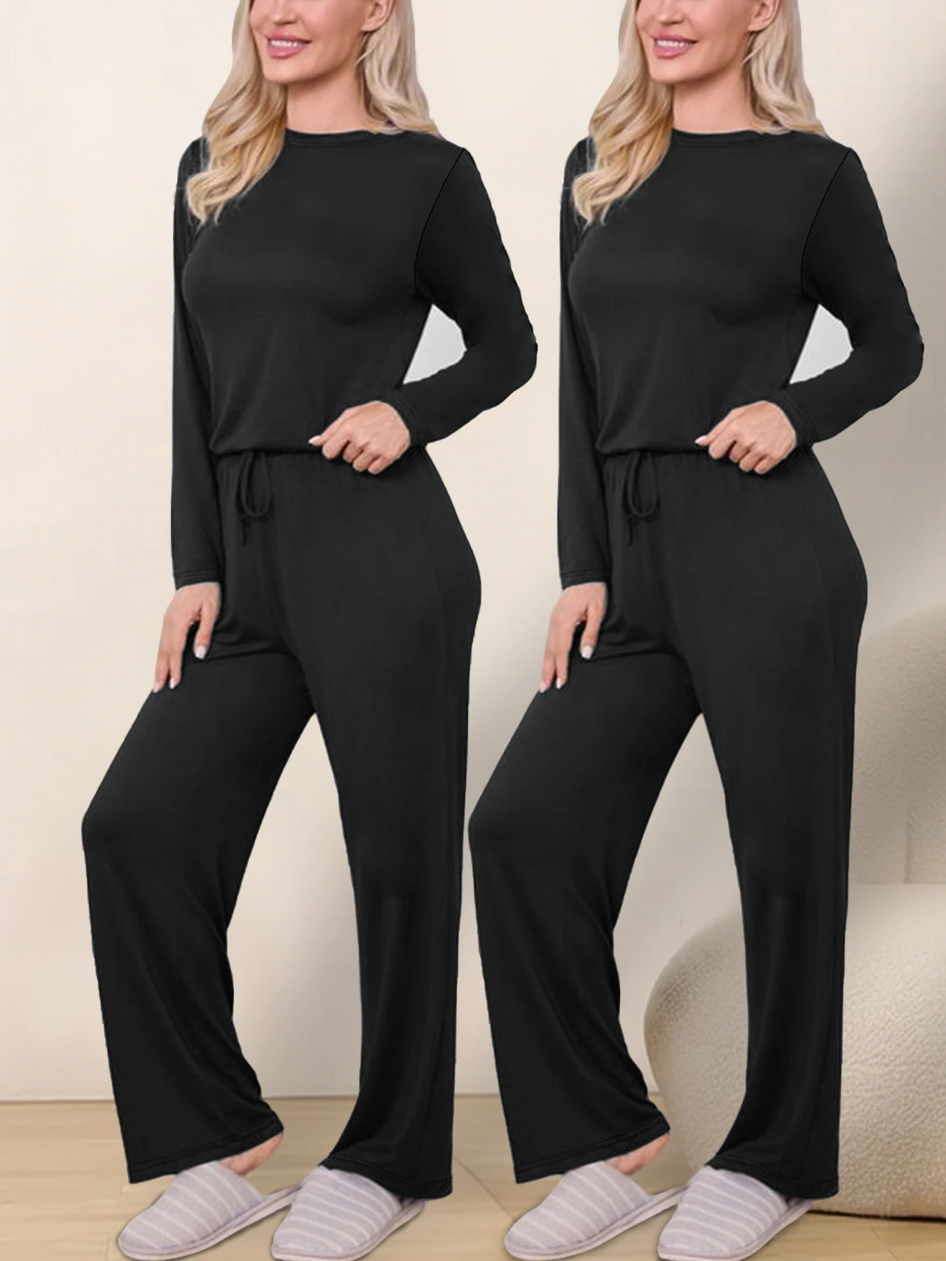 

2 pcs Women's Pajama Set Soft Long Sleeve Sleepwear Loungewear