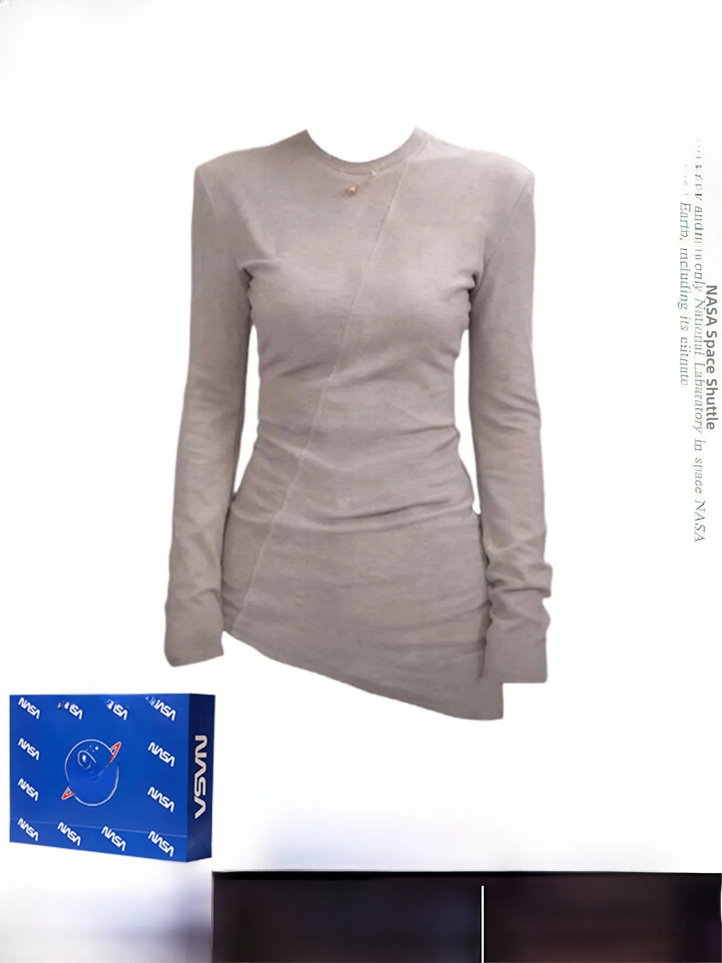 

Korean Sle Long Sve Fce Women's T-irt Slim Fit Asymmetrical Design Autumn Winter Skin-friendly Breathable Base irt