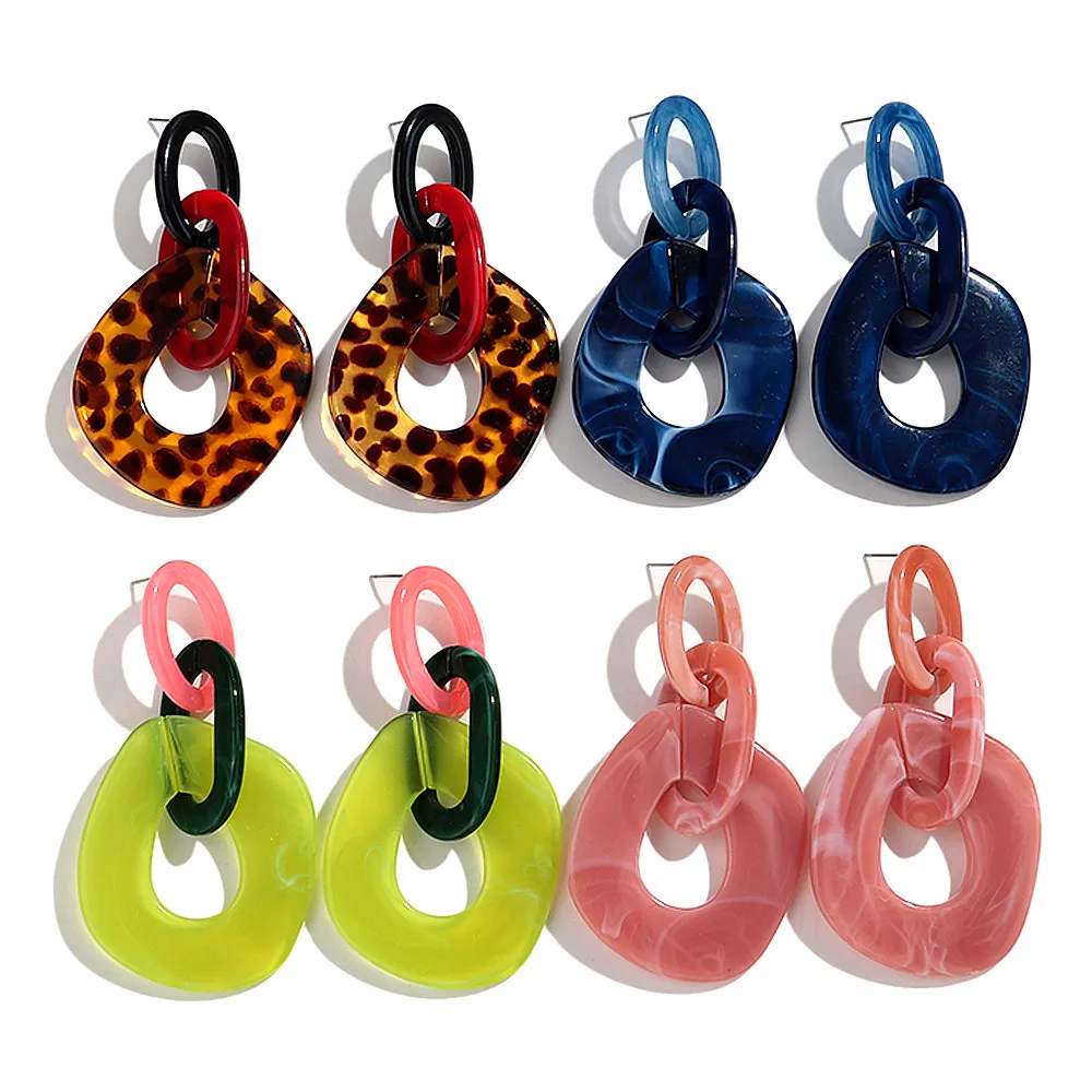 

New Leopard Acrylic Big Link Chain Long Earrings for Women Exaggerated Irregular Geometric Drop Earring Statement Jewelry Gifts