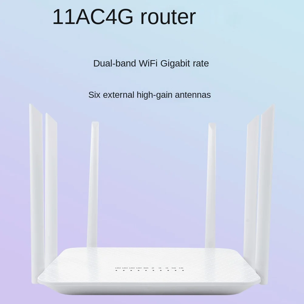 Router nirkabel WIFI 1200Mbps, Router nirkabel 6 antena Gigabit 4G 2.4G + 5G untuk bisnis rumah kantor (colokan EU)