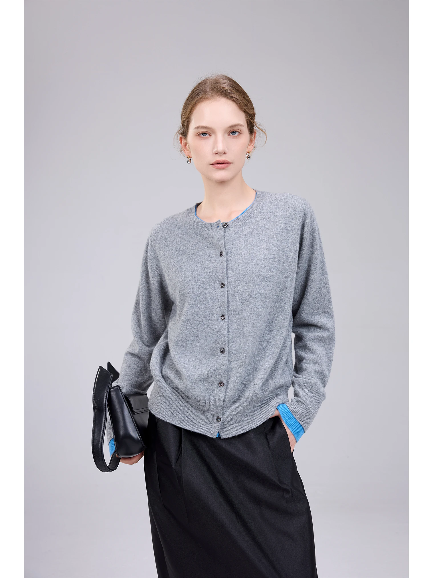 

NEBU Design Color Blo Knitted Open Cardigan Women's Long Sve Autumn 2025 Faionable Inner Contrast Knitwear