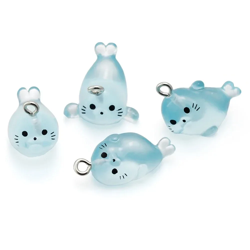 10Pcs Luminous Mini Seal Pup Charms Cute Kawaii Marine Animal Pendants DIY Keychain Findings Jewelry Making Supplies