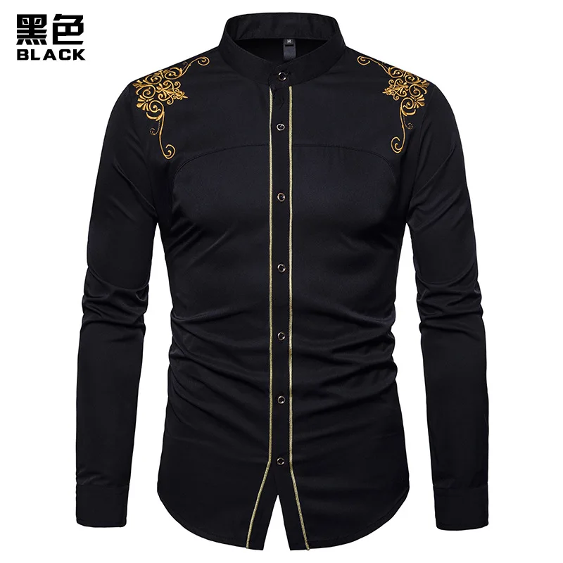 Spring and Autumn Men\'s Long Sleeve Formal Shirt Designer Clothes Luxury Embroidery Evening Dress Prom Men\'s Street Dress