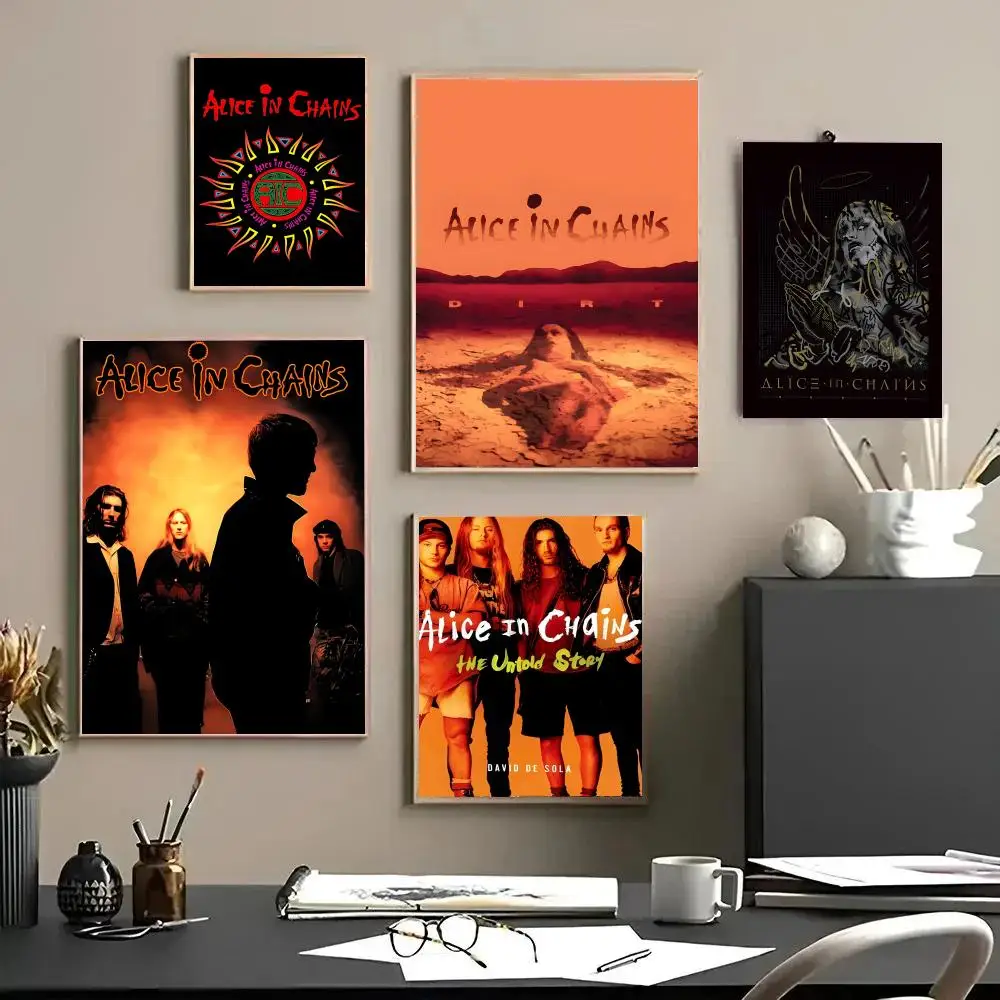 Band A-Alice in Chains Poster Decorative Wall Art Stickers Mural Photo Print for Home Living Room Hallway Decor