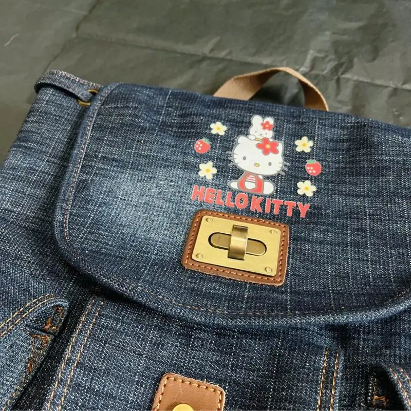 New Kawaii Hellokitty Retro Cowboy Shoulder Bag Cartoon Large Capacity Schoolbag Cute Anime Printing Backpack Bag Birthday Gift