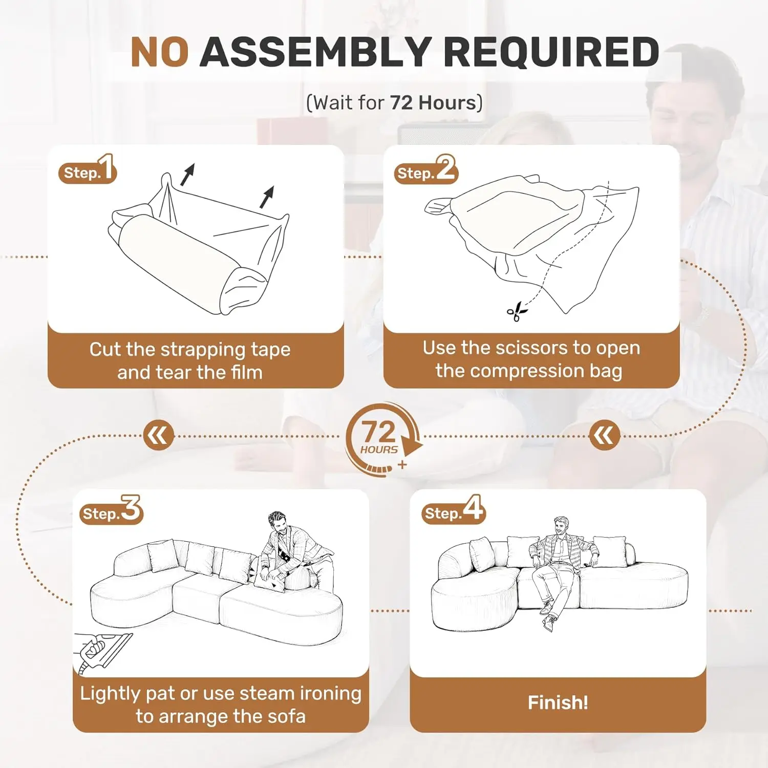 114 Inch Boneless Curved Couches for Living Room,Modern Modular Sectional Sofa with Chaise,L-Shape Cloud Sectional, Customized view 3