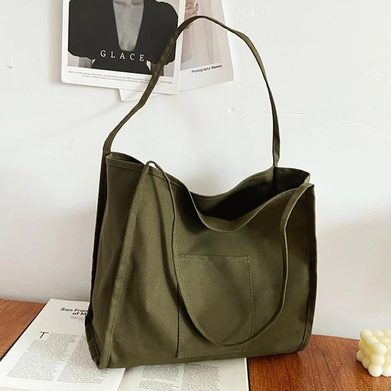 Bolso Retro de lona para mujer, bolsa informal Simple de un hombro, a la moda