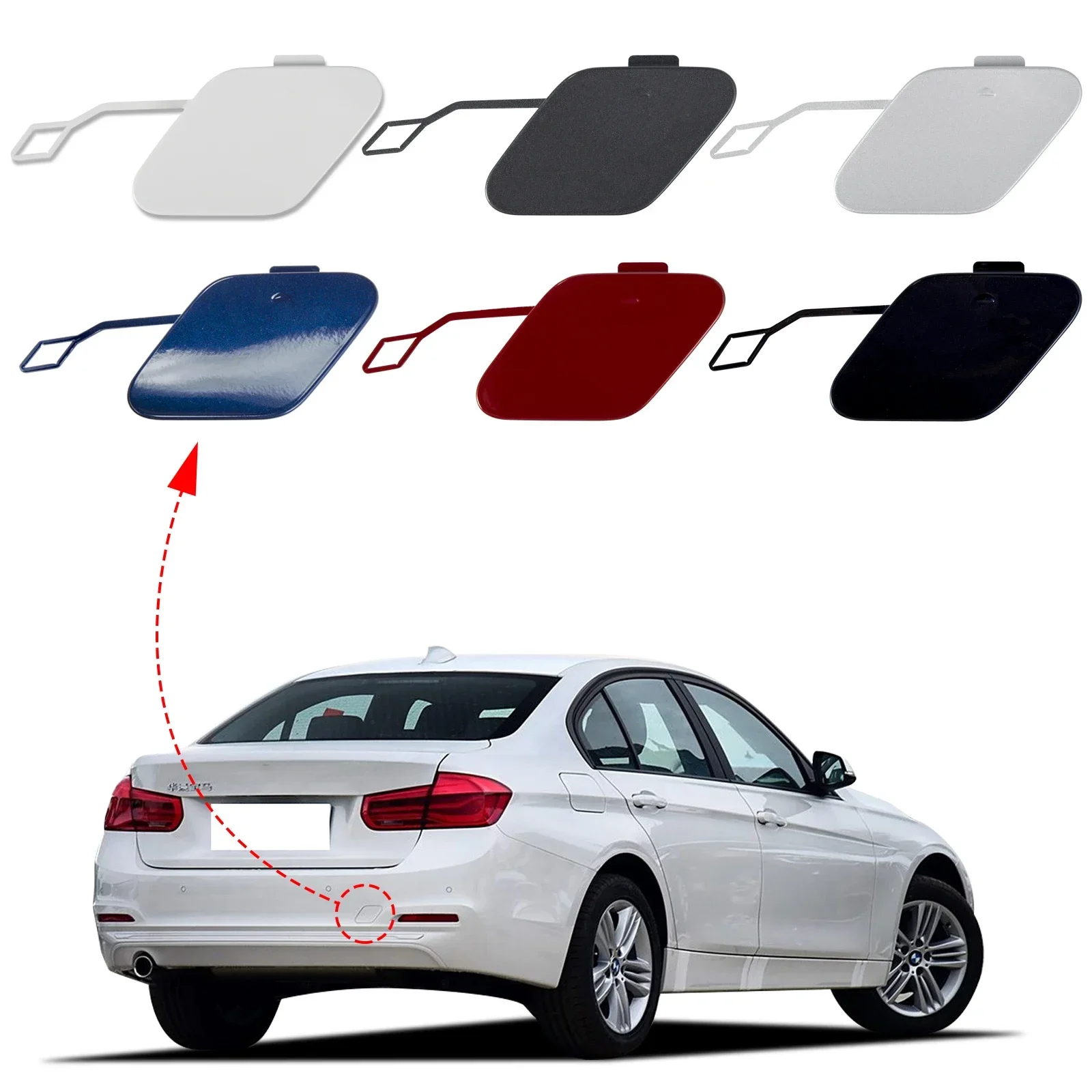 Cubierta de gancho de remolque para parachoques trasero, tapa de ojo para BMW Serie 3 F30 LCI Base Sedan Fit 320i 325d 330e 330i