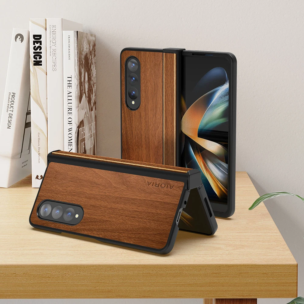 for Samsung Galaxy Z Fold 5 4 3 Phone Case PU Leather Wood Grain Cover Soft Matte Shell Anti-fall AntiFingerprint NonSlip Fundas