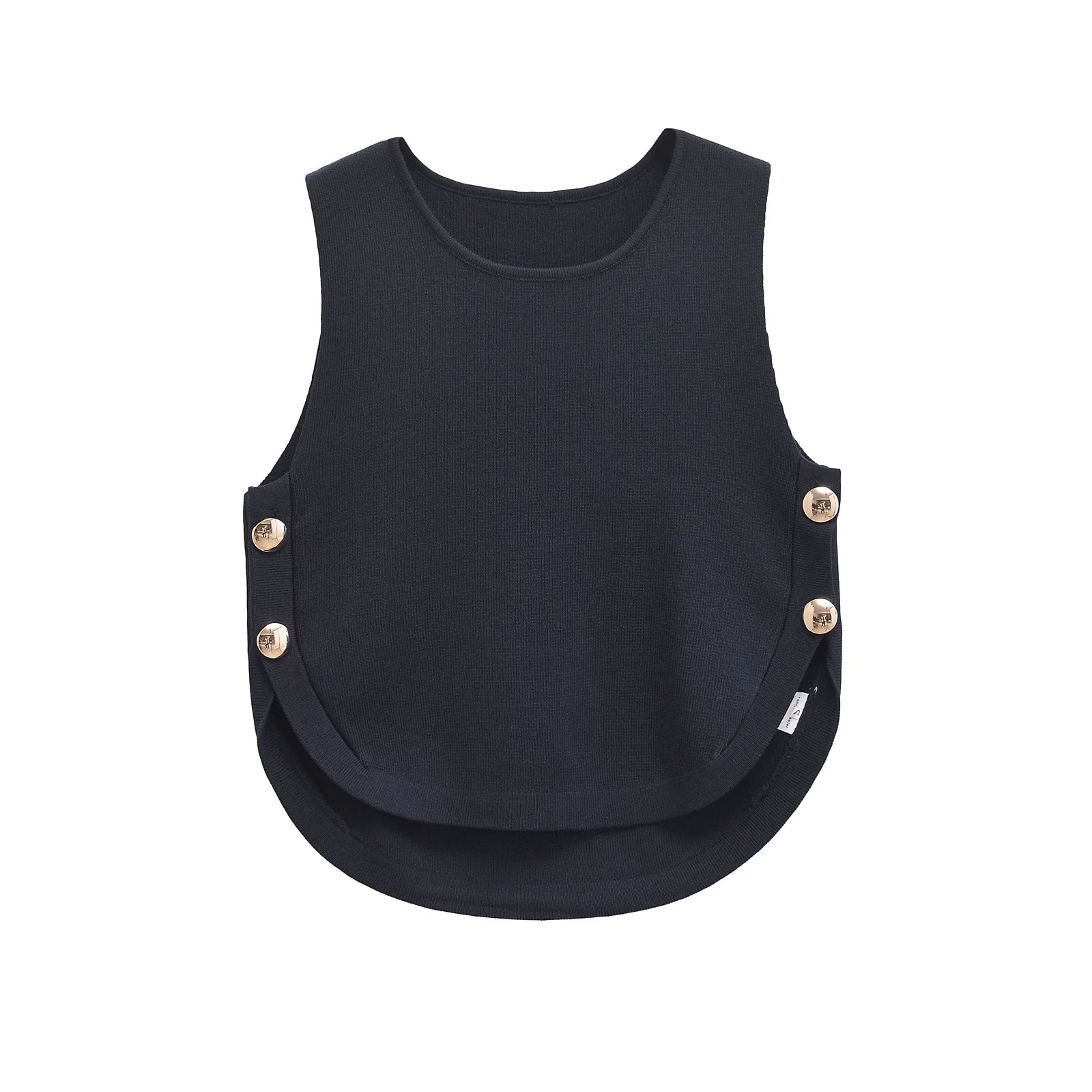 2025   Women's  Chic  Sleeveless  Top  with  Side  Buckles  Asymmetrical Hem  Casual O-neck Crop Top