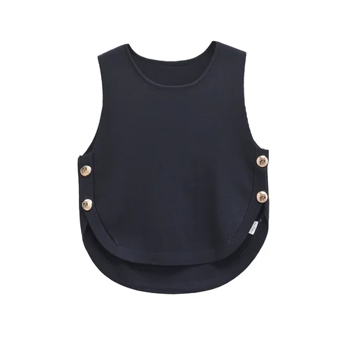 Imagen 2 del producto 2025 Top elegante sin mangas para mujer con hebillas laterales dobladillo asimétrico Top corto informal con cuello redondo
