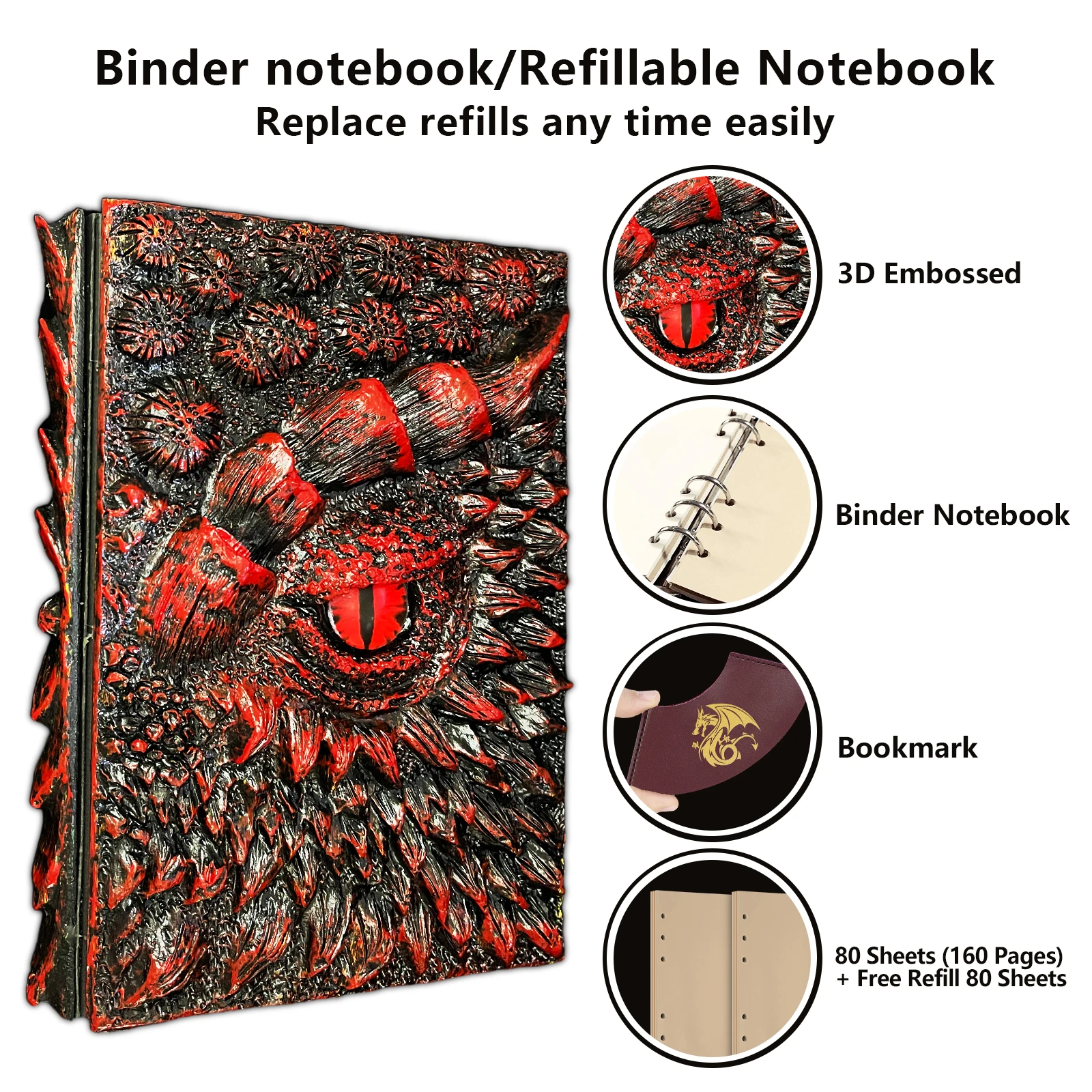 3D Dragons Journal Writing DND Notebook Refillable Notebook For Dungeons and Dragons Accessories/D&D DM Master Gifts