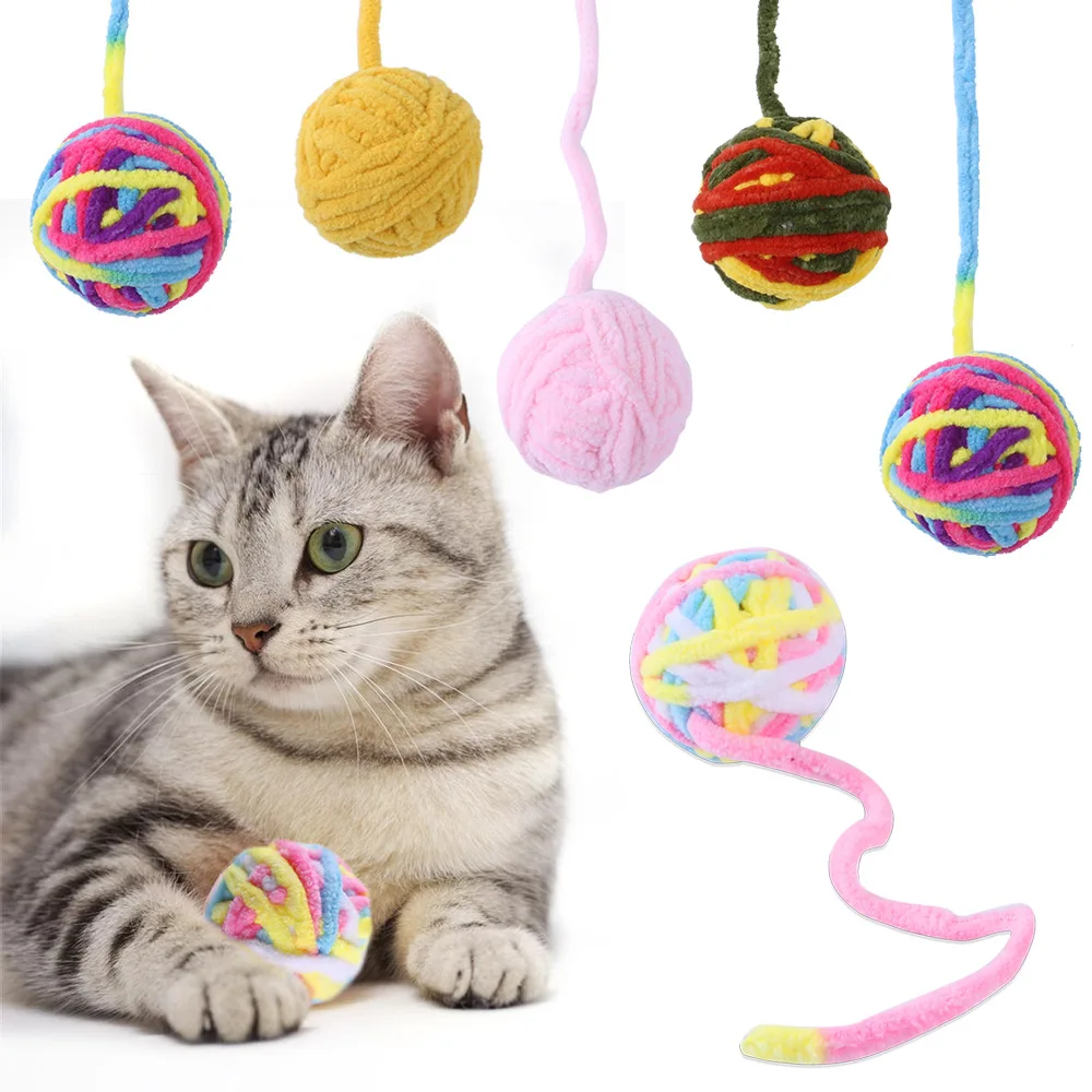 Pet Cat Toys Are Self Entertaining Chew and Tease Cats Toy Balls Colored Wool Balls Cat Supplies Fidget Toy for Pet Accessories