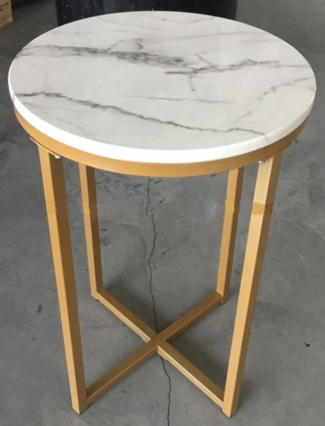Living Room Furniture Sofa Couch End Table Marble Side Table in Gold