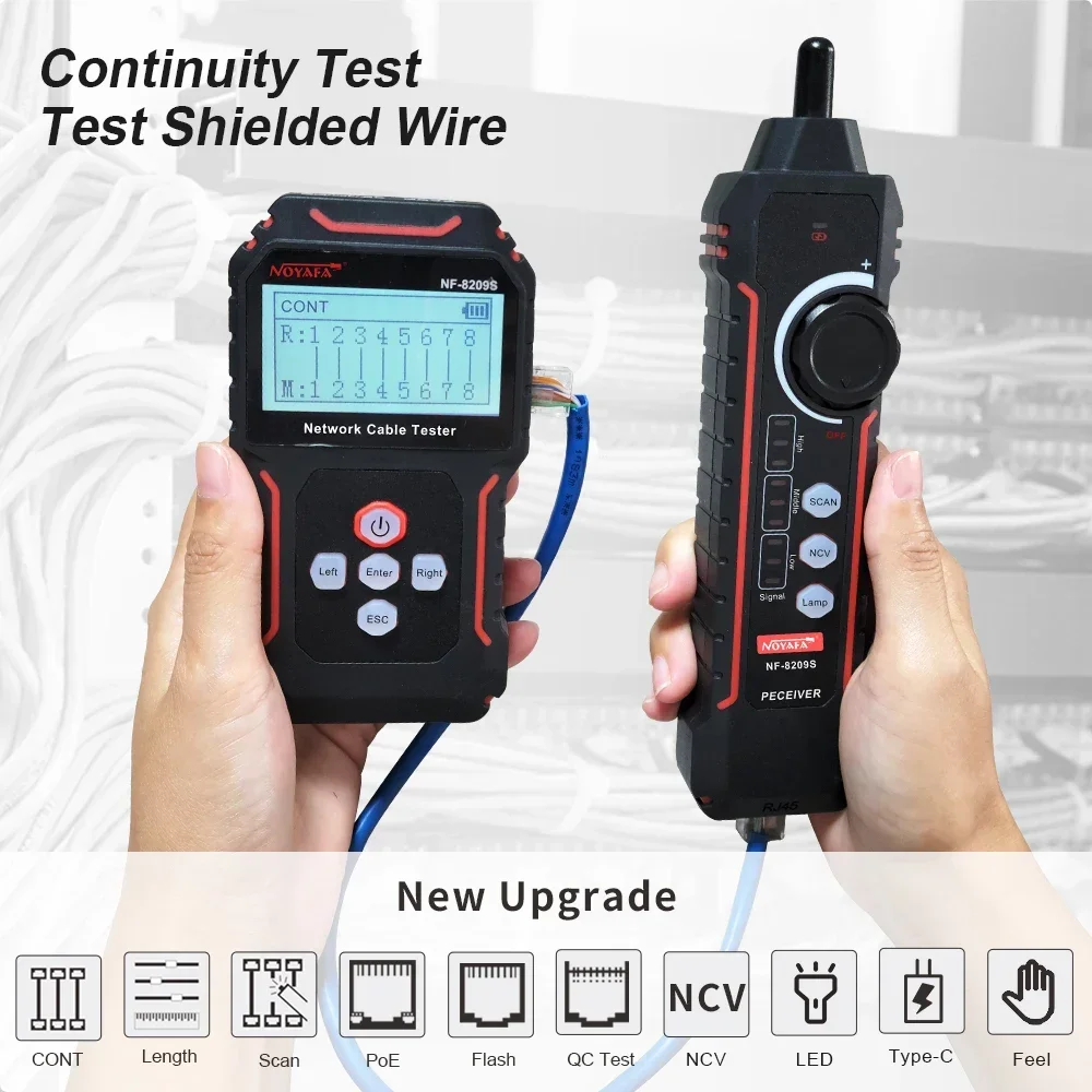 Noyafa NF-8209S Tester per cavi di rete LCD RJ45 Wire Tracker PoE Strumento multifunzionale per la misurazione della lunghezza del corrente