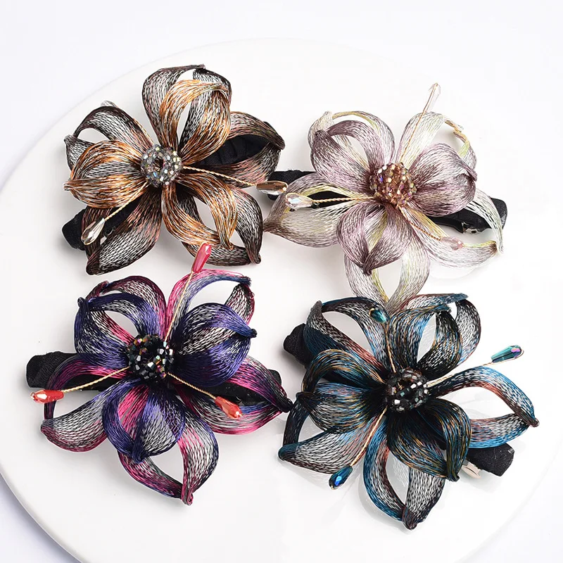 Retro Handmade Woven Copper Wire Flower Hairpin Hair Accessories for Women Elegant Spring Clip Bride Headwear Girl Tiaras Gift