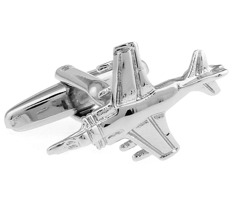 War Aircraft Design Fighter Plane Cufflinks Quality Brass Material Silver Color Cuff Links Wholesale&retail