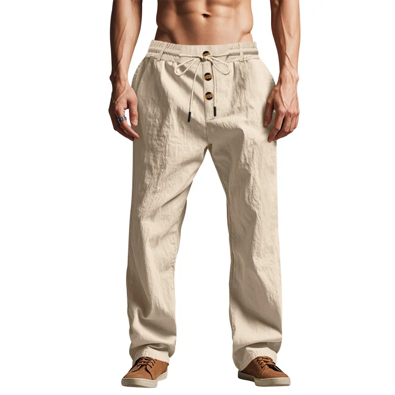 2025 Spring/Summer New Men's Cotton Linen Pants Summer Fashion Casual Solid Color Loose Plus Size S-XXXL