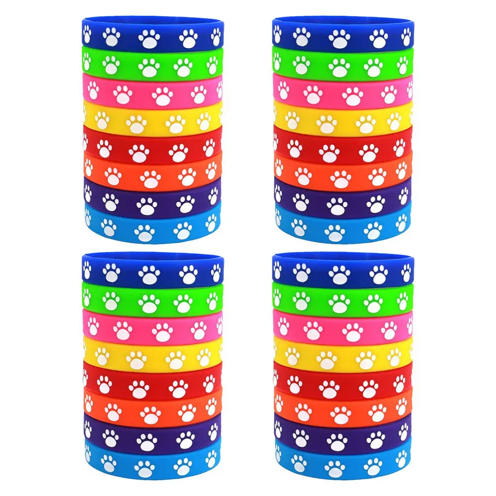 

32Pcs Dog Paw Print Silicone Wristbands Soft Stretch Waterproof Dog Silicone Bracelets Pet Party Favors Birthday Supplies Goodie