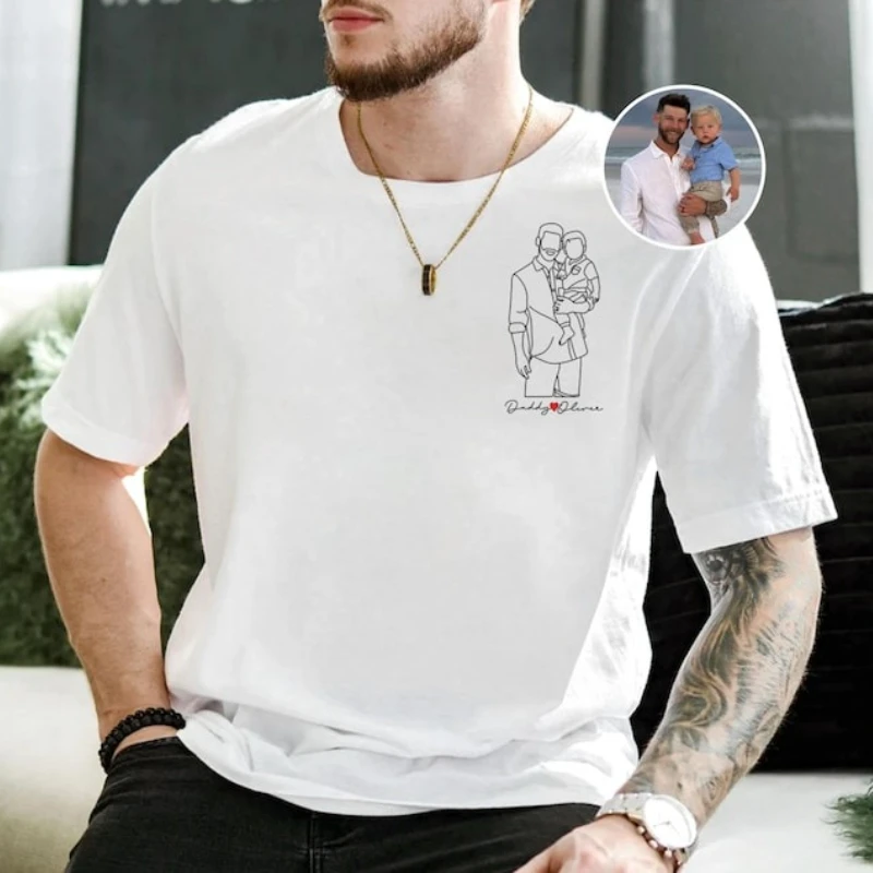 

Portrait From Photo T-Shirts Personalised Name Father's Day Shirts Printed Outline Dad Gifts Grandpfor Him Graphic T Shirts