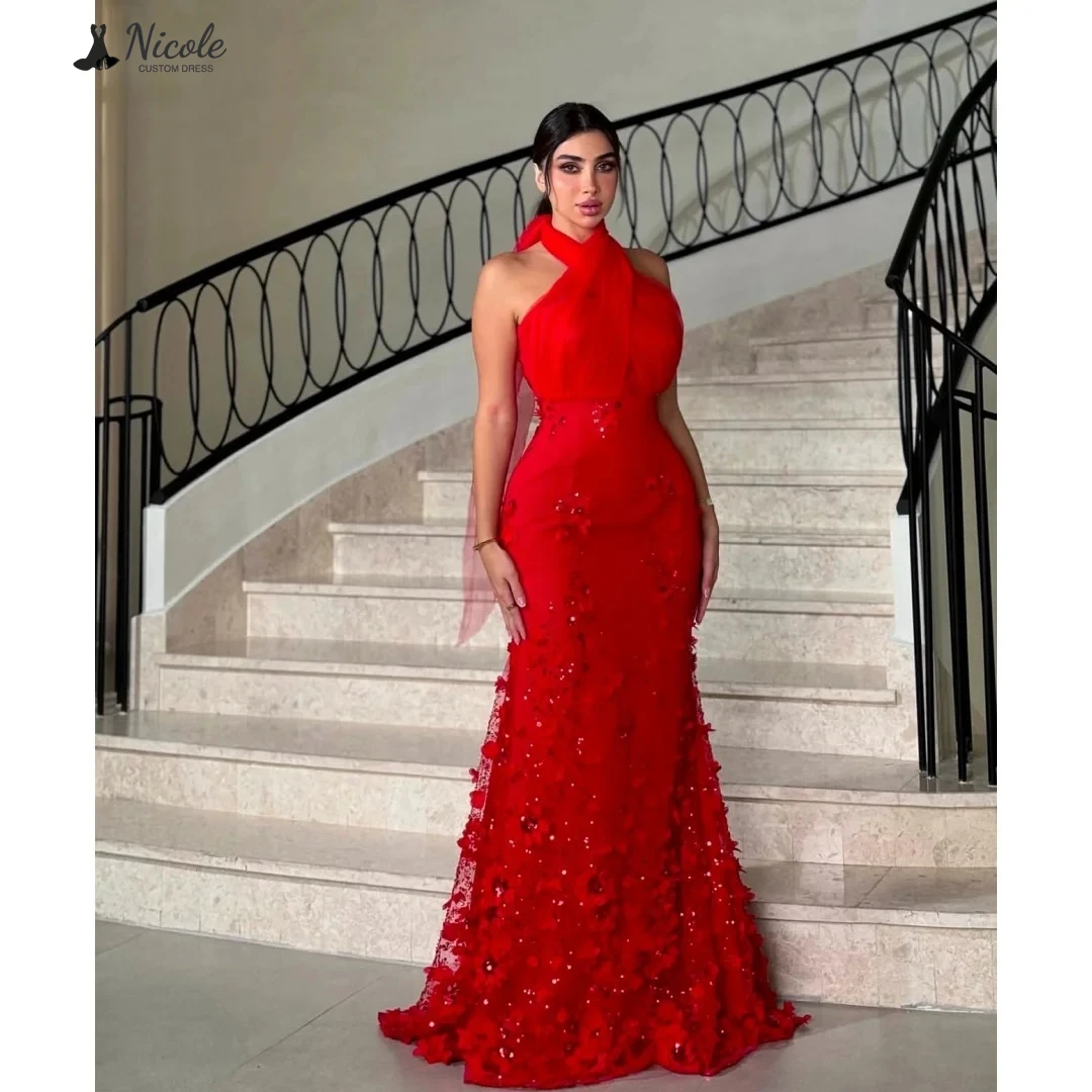 

Nicole Custom Made Luxurious Party Dress Line A Women's Prom Dress Luxury Dresses for Party X-collar Red Evening Dresses Wedding