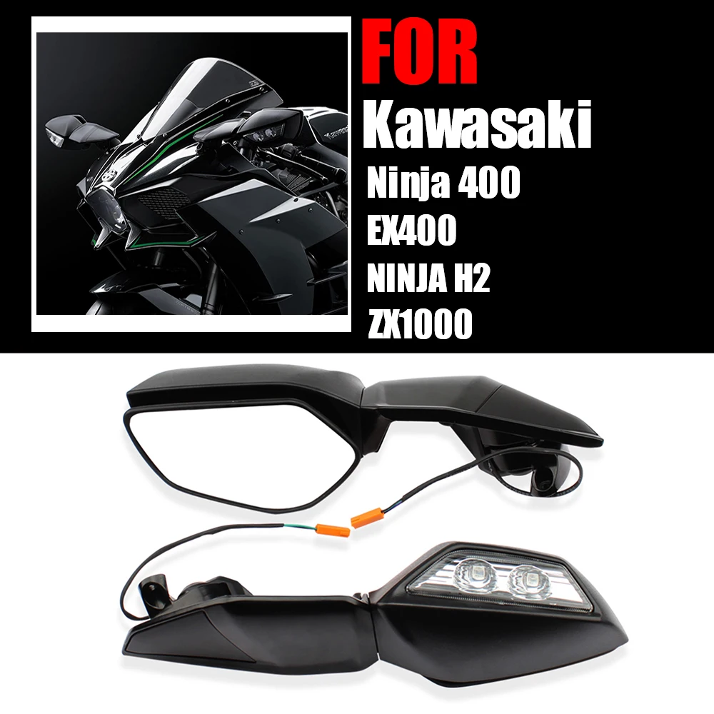 

For KAWASAKI Ninja 400 H2 NINJA 400 ZX-6R ZX10R Motorcycle Rotable LED Turn Signal Rear View Mirror