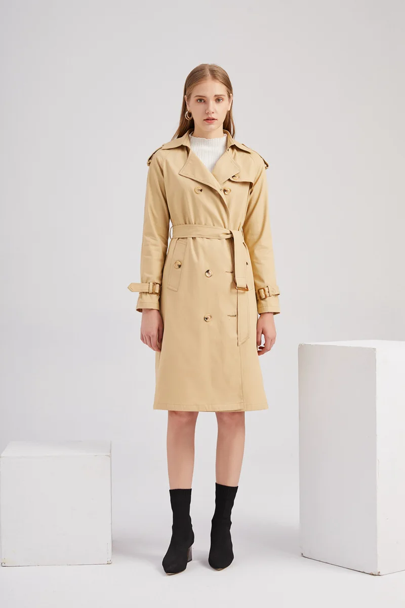 2024 new autumn winter trench coat women's long waisted cotton fashion long-sleeved lapel coat