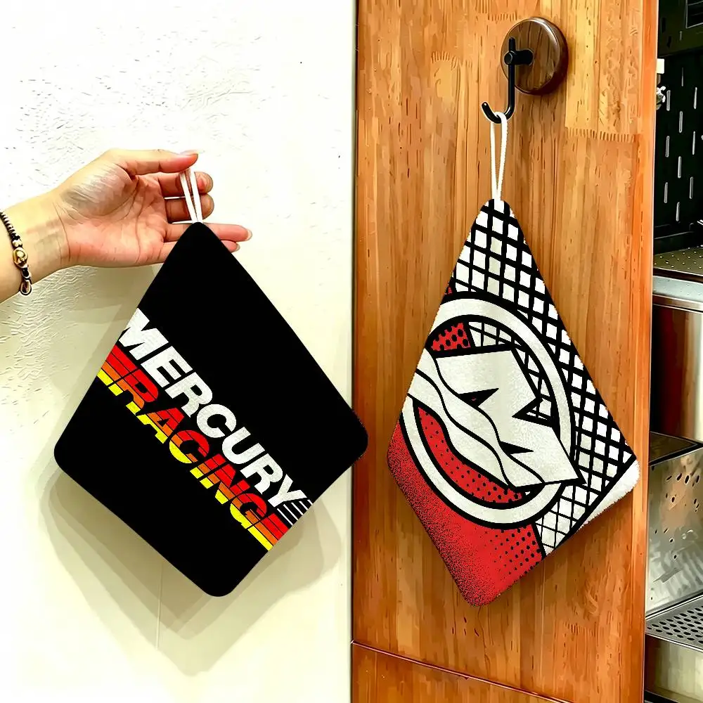 Mercury Racing Car Polyester Cotton Hanging Kitchen Towel, Absorbent Hand Wiping Cloth for Daily Cleaning Drying