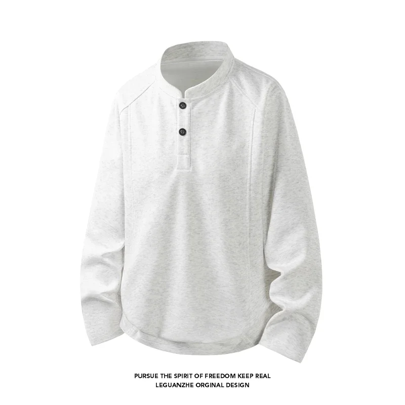 Men Henry Collar Long Sleeve T Shirt Half Button Placket Raglan Sleeve Soft Knit Top Casual Daily Autumn Basic Pullover - view 4