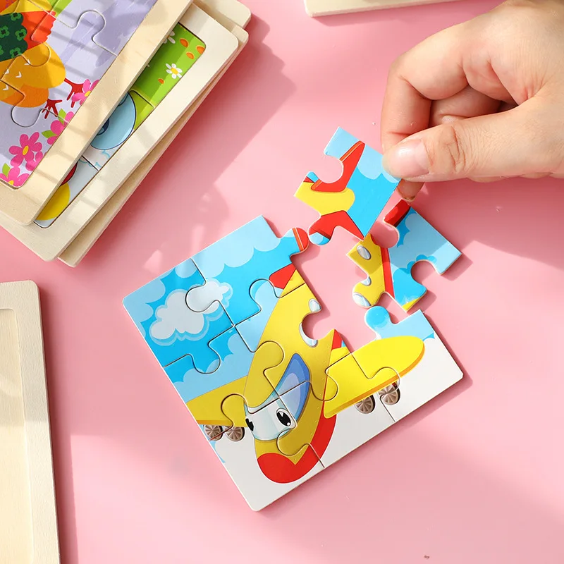 9-Grid Wooden Cartoon 3D Puzzle for Kids - Educational Learning Toy with Animal Designs Ideal for Students & Home Ornament