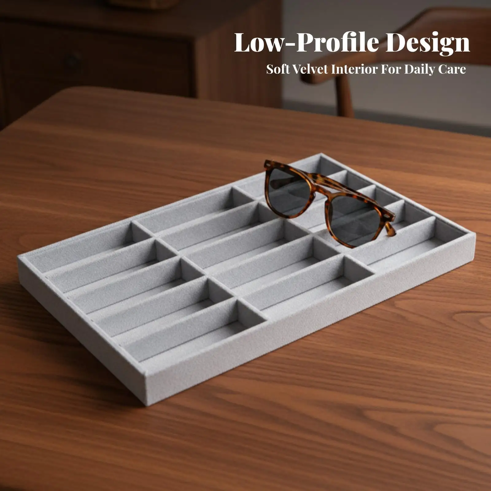 Eyeglasses Display Tray with 15 Compartments for Sunglasses Spectacle Storage Organizer Holder for Home Drawer Vanity Table Use